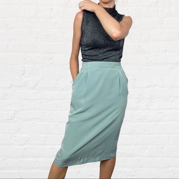 VINTAGE | 1980’s Howard Wolf Pastel Mint Preppy Classic Retro Jacket Skirt Suit - Picture 11 of 12